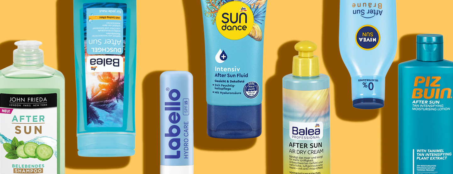 Diese Produkte von dm helfen bei der After-Sun-Pflege.