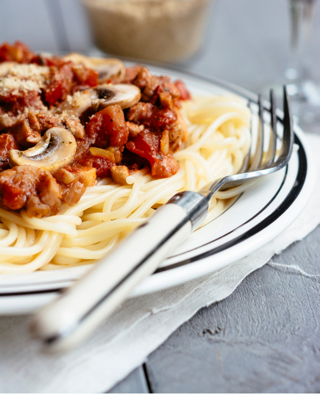 Spaghetti Bolognese können auch in der veganen Variante himmlisch schmecken.